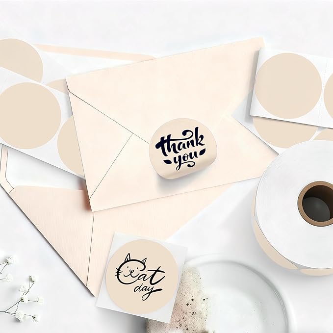 2 inch Dot Stickers Labels Circle Garage Sale Sticker 750Pcs Round Thermal Printer Stickers Printable Writable Price Labels for Yard Sale, Light Brown