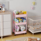 3 Tier Rolling Cart with Table top, Metal Rolling Utility Cart, Sturdy Storage Organizer Cart with Locking Wheels & Hooks for Office, Classroom, Kitchen and Bathroom，Pink