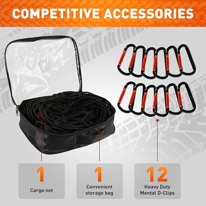 Heavy Duty Cargo Net for Pickup Truck Bed - 4' x 6' Stretches to 12' x 18' - Sturdy Latex Bungee Net Mesh - with 12 Metal Carabiners - Truck Bed Accessories for Dodge RAM, Ford, Chevy, Toyota