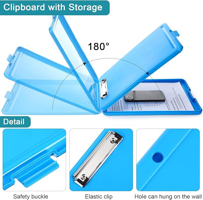 4 Pieces Clipboard with Storage Plastic Storage Clipboard Nursing Foldable Clip Board with Low Profile Clip for Student Teacher Nurse Employee, 9. 5 x 13. 5 Inch (Black, Blue, Green, Rose Red)