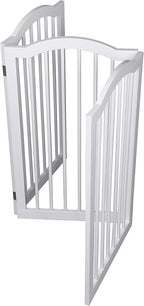 INTERNET'S BEST Arched Top Dog Gate | 3 Panel, 36" H Wooden Pet Barrier for Dogs or Cats | Freestanding Folding Room Divider for Doorways, Hallways, Stairs, and Porch | Portable, Extra Wide | White