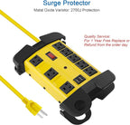 CCCEI Heavy Duty Power Strip with USB, Workshop 8 Outlet Surge Protector 2700 Joules, Industrial Metal 15Amp Power Strip, 20 FT Extension Cord and Wide Spaced Yellow.
