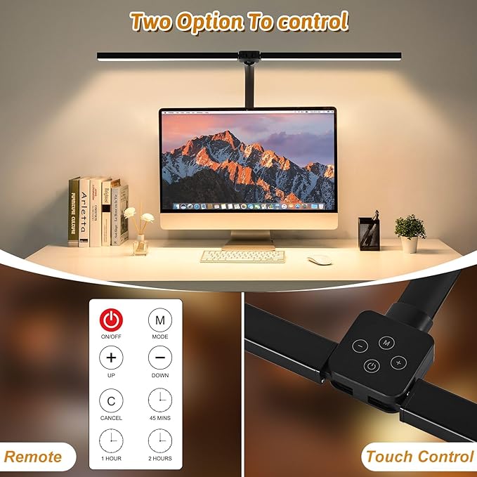 Double Head LED Desk Lamp with Timer of Remote Control 24W Brightest Computer Desk Light Office Lamp for Workbench Drafting Architect Study Reading Gaming with Anti-Glare Cover
