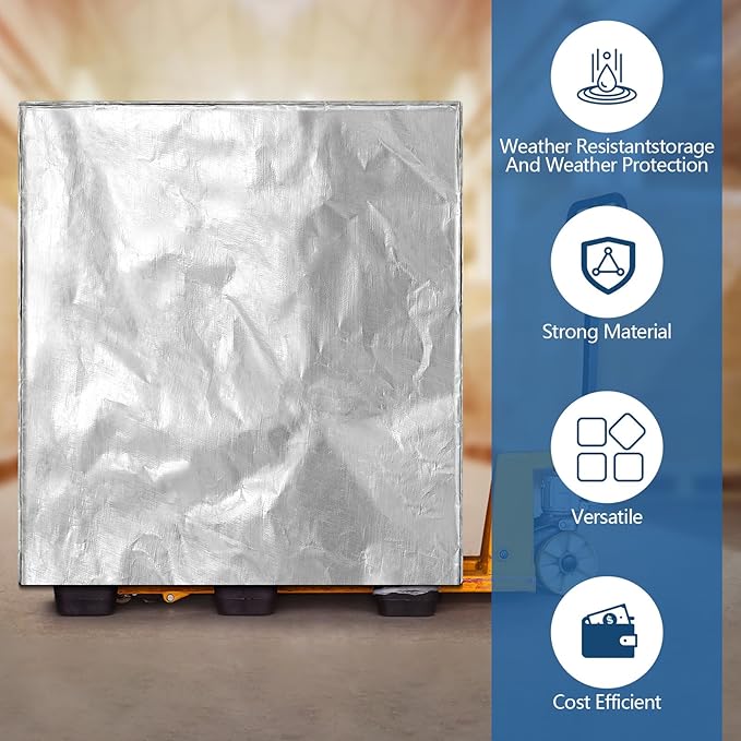 48" x 60" x 48" Heavy Duty Pallet Covers Outdoor PE Waterproof Pallet Cover Silver Tarp Waterproof for Construction Outdoor Storage (2 Pcs)