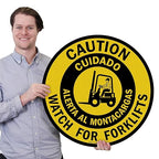 SmartSign “Caution - Watch for Forklifts” Bilingual Anti Slip Adhesive Floor Sign | 24" x 24"