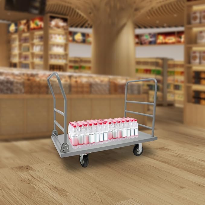 Platform Truck Cart, U Boat Cart, 48x24in 2000lbs Heavy Duty Push Dolly with Detachable Guardrail and Foldable Handle, Perfect for Schools, Restaurants, Garages, Production Lines