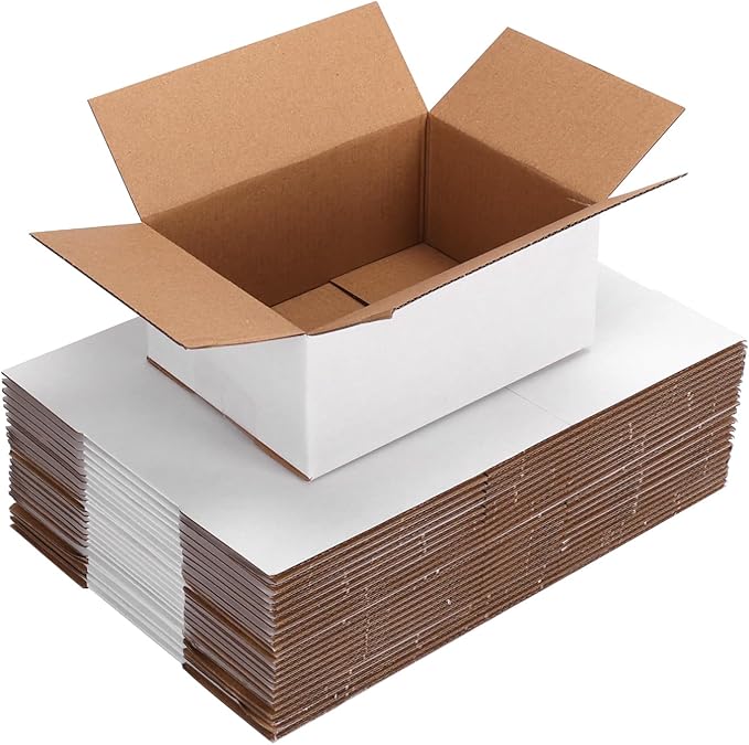 25 Pack Small Shipping Boxes 7x5x3 Inches, White Corrugated Cardboard Box for Shipping, Packing, Business, DIY