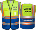 BeautyWill Custom Safety Vest Customized Logo Mesh Vest Class2 High Visibility Reflective Vest with Pockets Blue workwear（Yellow Blue，S ）