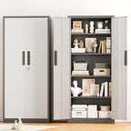 Greenvelly Metal Storage Cabinet, 63" H Locking Metal Storage Cabinet with Doors and 4 Shelves, Lockable Steel Cabinets for Kitchen, Bedroom, Living Room, Office (White Grey)