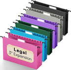 Legal Size Hanging File Folders,6 Pack Heavy Duty 3" Expanding Pocket,Reinforced High Capacity Plastic Legal Files,Sturdy Hang Folders with Tabs,Filing Cabinet Folder for Bulky Files,Colored