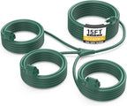 15FT Outdoor Green Extension Cord with Multiple Outlets, Evenly Spaced 3 Outlets, Light Duty 16/3 SJTW Cable with Grounded Plugs, 13AMP 1625W 125V 16AWG, ETL Listed