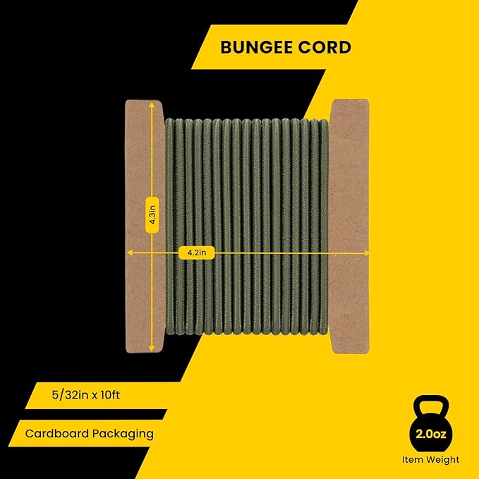 Bungee Cord Elastic Shock Cord 5/32" x 10' Bungee Rope for DIY, Tie Downs, Kayak and Outdoor - Army Green