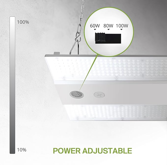 ASD LED Linear High Bay Light Fixture, Commercial Shop Lighting | Dimmable, Power Adjustable, DLC Premium, UL Listed | 100W 15000LM 5000K 100-277V | Warehouse, Garage, Workshop Lamp | White
