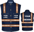 YOWESHOP Men's Reflective Safety Denim Vest，Custom Safety Outdoor Denim Work Vest with Hi-Vis Stripes for Night Commute