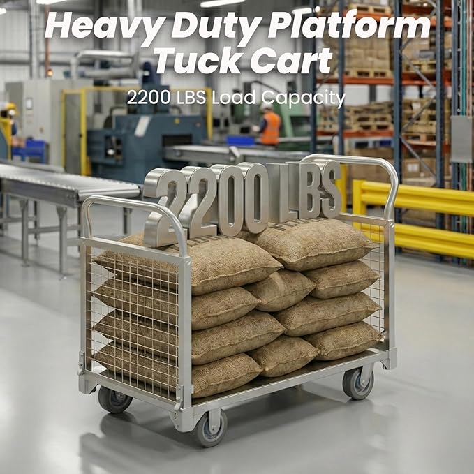 Platform Truck with Cage 2200 LBS - 40" x 24" Heavy Duty Steel Utility Cart with Removable Wire Mesh Sides, Industrial Push Cart for Warehouse, Stocking, and Moving