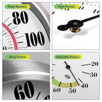 12'' Indoor Outdoor Thermometer Hygrometer - Premium Steel Outdoor Thermometer Large Numbers, Hanging Wall Thermometer Hygrometer for Home, Garden, Patio (No Battery Required)