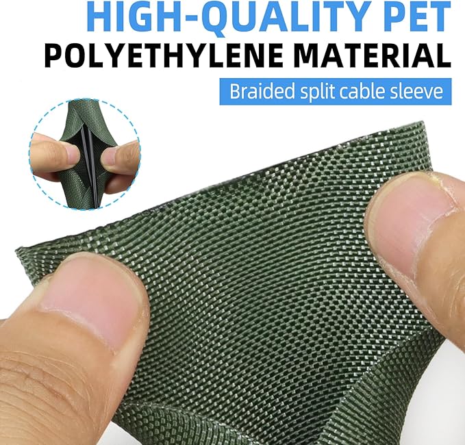 Automotive Wire Loom Tubing, Split Braided Cord Protectors from Pets No Chew, Flexible Cable Sleeve Cable Management for TV/Computer/Electric Wires (Deep Green, 5/8"-10ft)
