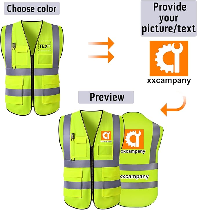Custom Safety Vest for Men High Visibility Protective Workwear 5 Pockets Class 2 With Reflective Strip