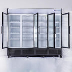 Commercial Beverage Refrigerator Display Fridge,85 Cu Ft Four Glass Door Upright Merchandiser Drink Cooler with LED Light Adjustable Shelves,ETL Approval,80" Wide,Wheels Included