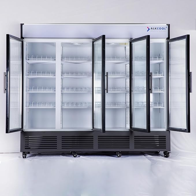 Commercial Beverage Refrigerator Display Fridge,85 Cu Ft Four Glass Door Upright Merchandiser Drink Cooler with LED Light Adjustable Shelves,ETL Approval,80" Wide,Wheels Included