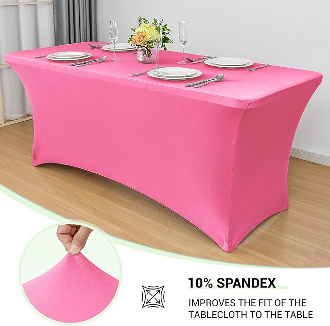 Obstal 6 Pack Stretch Spandex Table Covers for 6 Foot Tables - 6 FT Universal Rectangular Fitted Tablecloth Protector for Wedding, Banquet, Party, 72 Length x 30 Width x 30 Height Inches, Dark Pink