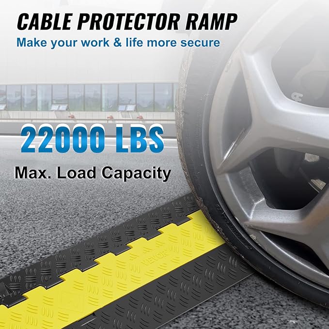 VEVOR Cable Protector Ramp, 2 Channel, 22000 lbs/axle Capacity Heavy Duty TPU Wire Cord Cover Ramp Hose Protector Driveway, Traffic Speed Bump w/TPR Flip-Open Top Cover, for Indoor & Outdoor