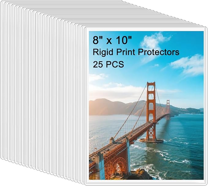 25PCS 8" x 10" Clear Rigid Card Sleeves – Waterproof Hard Plastic Protectors for Postcards, Prints, Photos, Trading & Sports Cards – Top Load Jumbo Sheet Holders