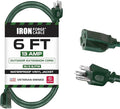 Iron Forge Cable Weatherproof 6 Ft Outdoor Extension Cord - 16/3 SJTW Heavy Duty Green Extension Cord 3 Prong - 13 Amp Exterior Power Cable