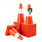 20 Pack 18" Traffic Cones, Orange Safety Cones with Heavy Stable PVC Base Reflective Collars, Multi-Use Parking Cones for Road Construction, Parking Lots, Driveway Marking