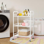 HDANI 3 Tier Rolling Cart Shelves,Heavy Duty Multifunctional Metal Frame-Supports 22 Lbs Per Tier,Rolling Cart with 2 Lockable Wheels for Home, Office,Kitchen,Bathroom,Bedroom,White