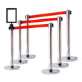 VIP Crowd Control Retractable Belt Stanchion Queue Safety Barrier Set, 36" Ht, 78" Belt + Wall Bracket (6 Satin Stainless Posts Red Belt + SFrame + WBracket)