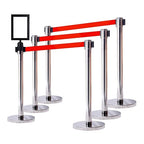 VIP Crowd Control Retractable Belt Stanchion Queue Safety Barrier Set, 36" Ht, 78" Belt + Wall Bracket (6 Satin Stainless Posts Red Belt + SFrame + WBracket)