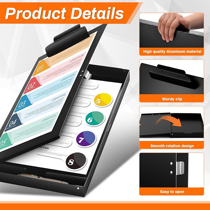3 Pcs 11 x 17 Inch Aluminum Clipboard with Storage Metal Clipboard High Capacity Clip for Student Teacher Nurse, Black