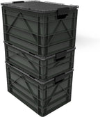 SIDIO CRATE Starter Pack - Two Full Size and One Half Size Heavy Duty Stackable Storage Bins, Totes with Lids and Dividers - Durable Organizer for Home, Office, Garage, and Outdoor Use - Stealth