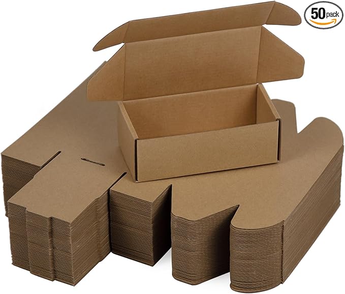 50 Pack 6.5x3.2x2.2 Inches Small Shipping Boxes, Brown Corrugated Cardboard Boxes, Moving Mailing Packing Box