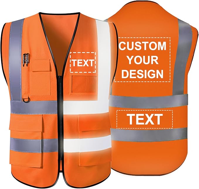 Personalized Safety Vest Custom High Vis Vest Customize Logo Safety Vest with Reflective Strip 5 Pockets Workwear