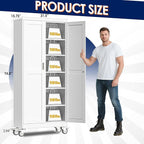 75" H Metal Garage Storage Cabinet, Rolling Tool Cabinet with 2 Doors and Wheels, Locker Steel Cabinet with 5 Adjustable Shelves, Organization Cabinet for Garage,Office,Home,Gym,School（White）