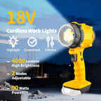 LED Work Light Compatible with DEWALT, Portable Dual Head Handheld Spotlight with 600 Yard Distance - 64W LED Lighting for Dewalt 18V 20V Max Battery for Outdoor Construction, Battery Not Included