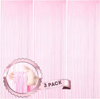 3 Pack 3.3 x 8.2 ft Pasel Pink Foil Fringe Backdrop Curtains, Tinsel Streamers Birthday Party Decorations, Fringe Backdrop for Graduation, Baby Shower, Gender Reveal, Disco Party