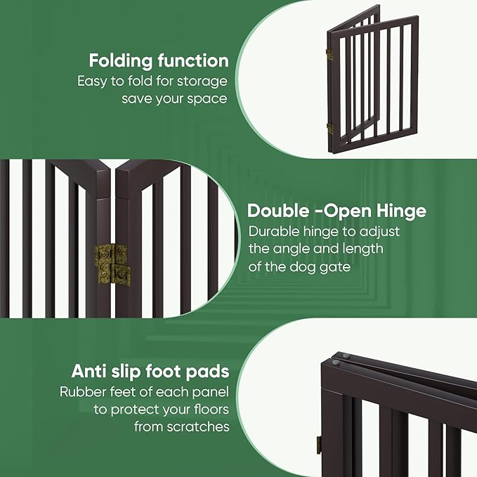 Brown Freestanding Foldable Pet Gate - 2 Panels, Metal Support Feet, Room Divider for Doorways & Bedroom