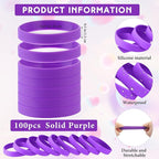 Liliful 100 Pcs Silicone Rubber Wristbands Rubber Wristband Bracelet Bands for Silicone Wristbands for Women Men(Purple)