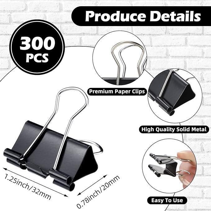 Yexiya 300 Pcs Medium Binder Clips Sturdy 1.25 Inch Clamps Bulk, Multi-use Clips for Christmas Light Support, Gutter C9 Roof Outdoor Light Hanging Helper