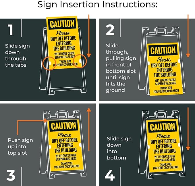 Caution Please Dry Off Wet Floor Sidewalk Sign Kit, 24x36 Inches, With A Frame Stand, Made in USA