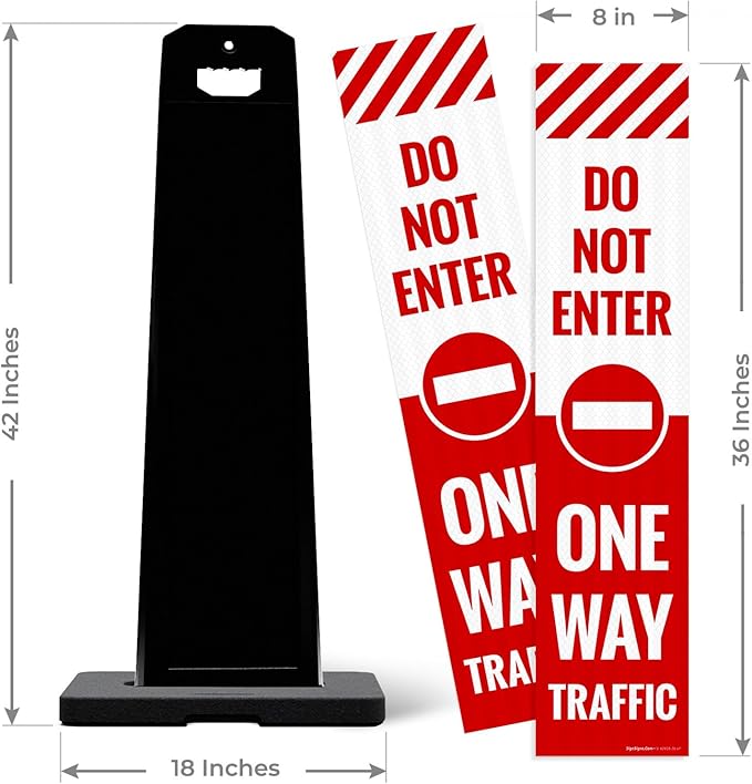 Do Not Enter One Way Traffic Vertical Panel Sign Kit, Double Sided 3M Engineer Grade Reflective, with 20 lbs Black Portable Rubber Base, Impact Resistant Plastic Frame