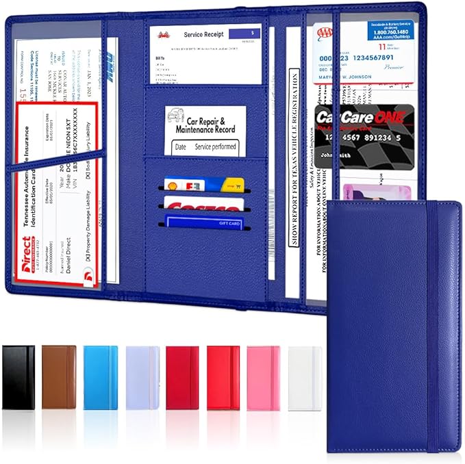 LINTRU Car Registration and Insurance Holder Trifold, Oversized Fit with Reinforced Construction, Matte PU Leather Vehicle Glove Box Organizer for Documents, Car Accessories for Men and Women
