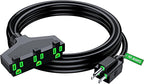 Maximm 10/3 Extension Cord 10 Feet, 10AWG Black, ETL Listed, 3 Prong Plug 3-Outlet SJTW Heavy Duty Indoor, Weather Resistant - Power Cord for Garden, Lawn, Appliances, 10ft