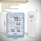 Indoor Outdoor Thermometer Wireless Weather Station, Temperature Humidity Monitor Battery Powered with 330ft Range Remote Sensor and Backlight Display（Light Blue）
