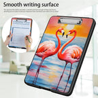 Clipboard with Storage,Office Supplies Nursing Clipboards Folder with Pen Holder Plastic Foldable Clip Board with Storage for Nurse Teacher,Sunset Flamingo