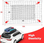 Elastic Cargo Net for Pickup Truck Bed (4' X 6' Stretches to 8' X 12'), Heavy Duty Cargo Net with 12 Pcs Steel Carabiners & 12 Pcs Sturdy Plastic Carabiners, for SUV, ATV, Trailer Tarp
