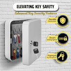 Flexzion Key Box Wall Mount With Code - 40 Capacity Key Box Organizer, Lock Box Key Holder, Secure & Durable Key Storage Box Cabinet with Colored Tags & Hooks for Homes & Business, Gray